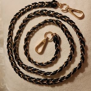 Pom Pom London Gold Tone and Black Braided Chain Strap 47 in / 120 cm